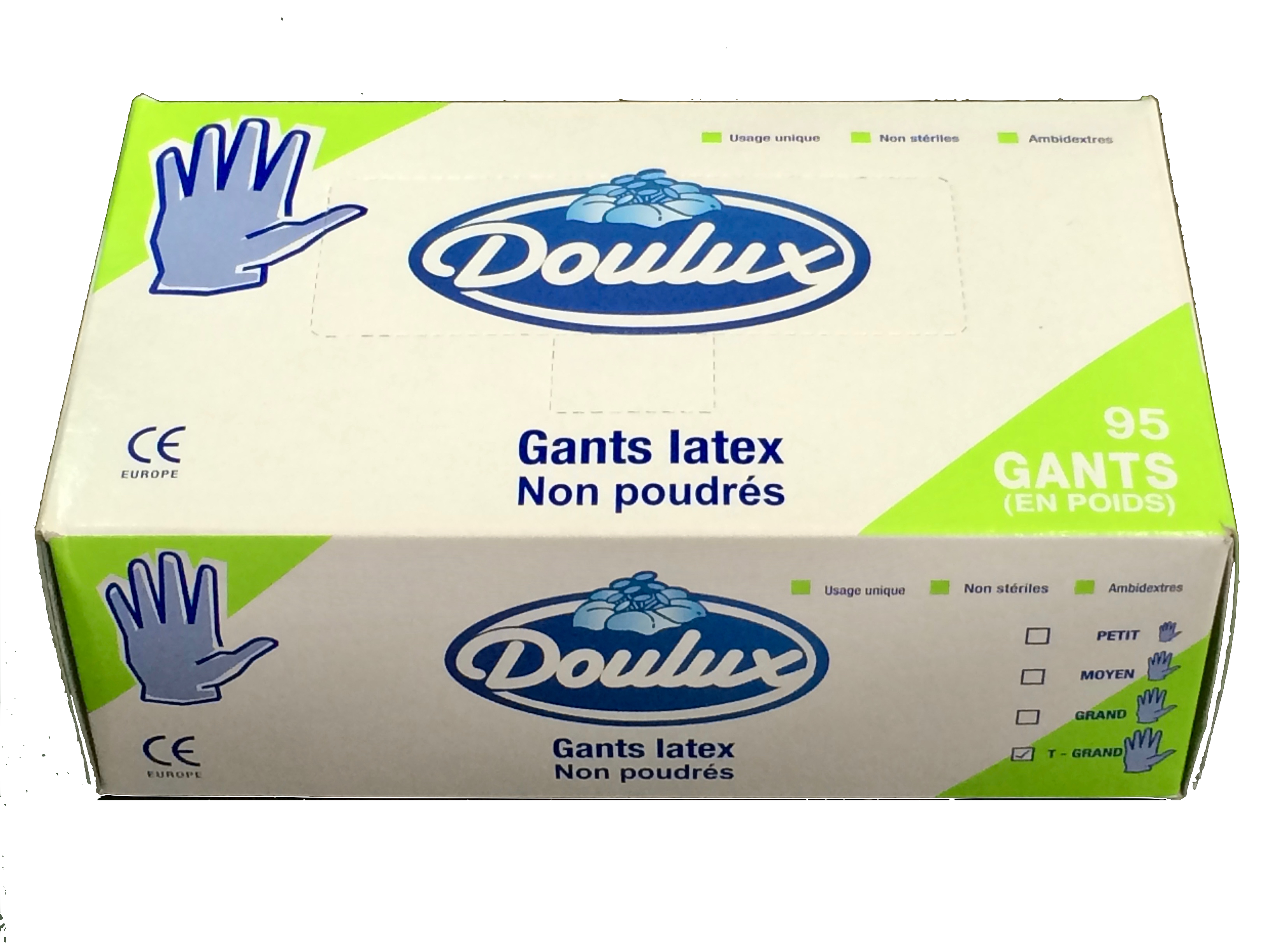 BOITE DE 95 GANTS LATEX taille XL non poudres Boite verte
